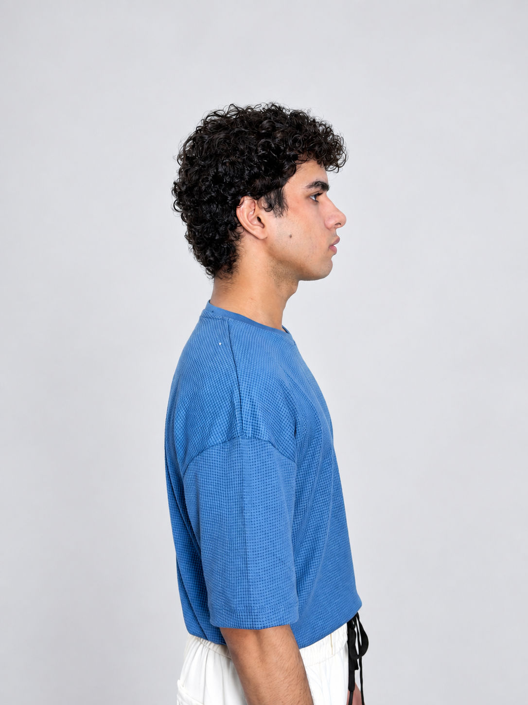Men’s Textured Oversized knitted Waffle T-Shirt – Blue