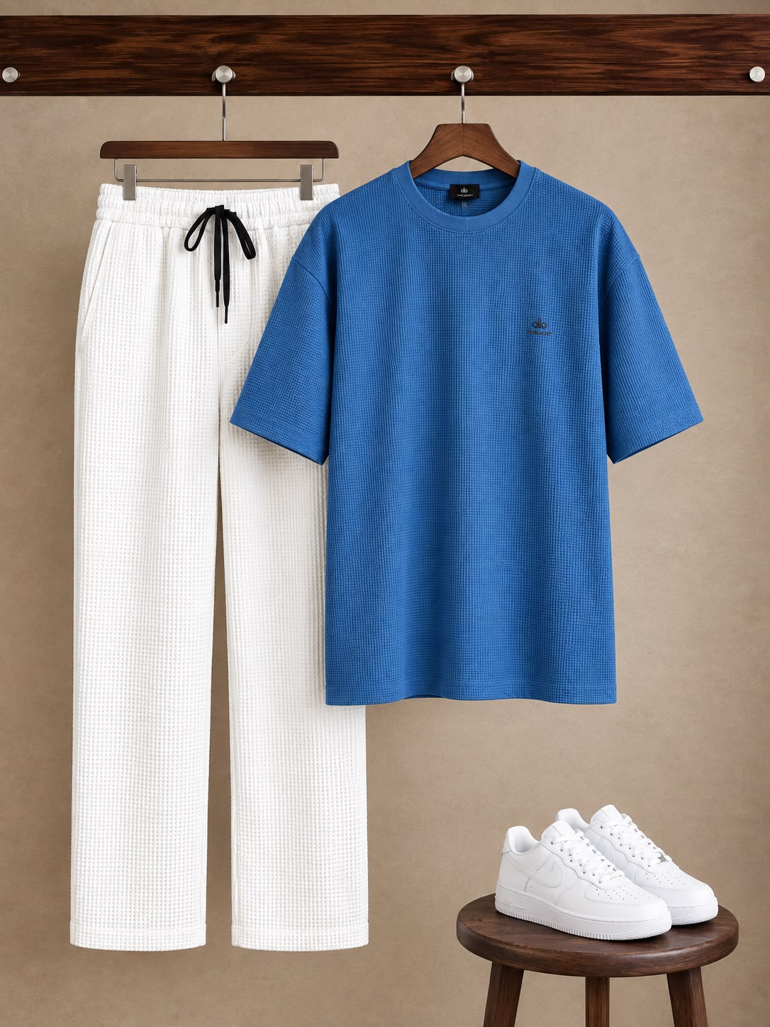Men’s Knitted Waffle Co-Ord Set –Drop Shoulder T-Shirt & Wide-Leg Trouser