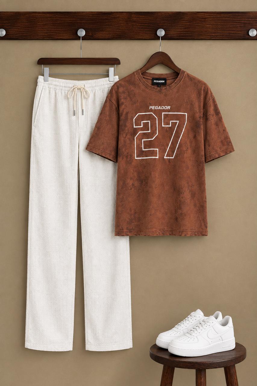 Pegador 27 Drop Shoulder T-Shirt & Knitted Waffle Trouser Set