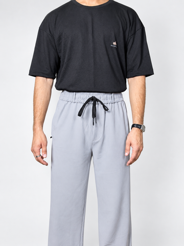 Men’s Gray Relaxed-Fit Knitted Waffle Trouser – Textured Pocket Detail