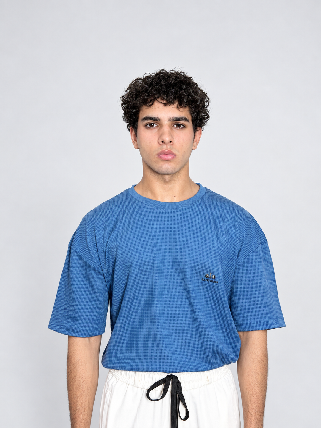 Men’s Textured Oversized knitted Waffle T-Shirt – Blue