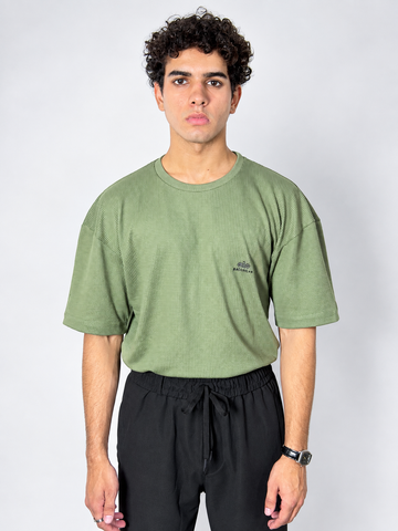 Men’s Textured Oversized Knitted Waffle T-Shirt – Green
