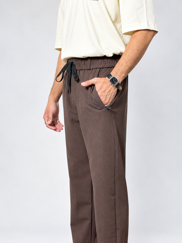 Men’s Dark Brown Relaxed-Fit Knitted Waffle Trouser – Textured Pocket Detail