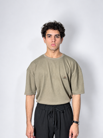 Men’s Textured Oversized Knitted Waffle T-Shirt – Sage Green