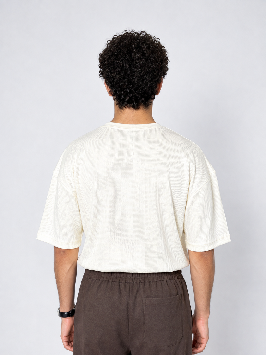 Men’s Textured Oversized Knitted Waffle T-Shirt – Off-White