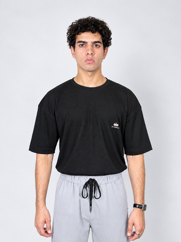 Men’s Textured Oversized Knitted Waffle T-Shirt – Black