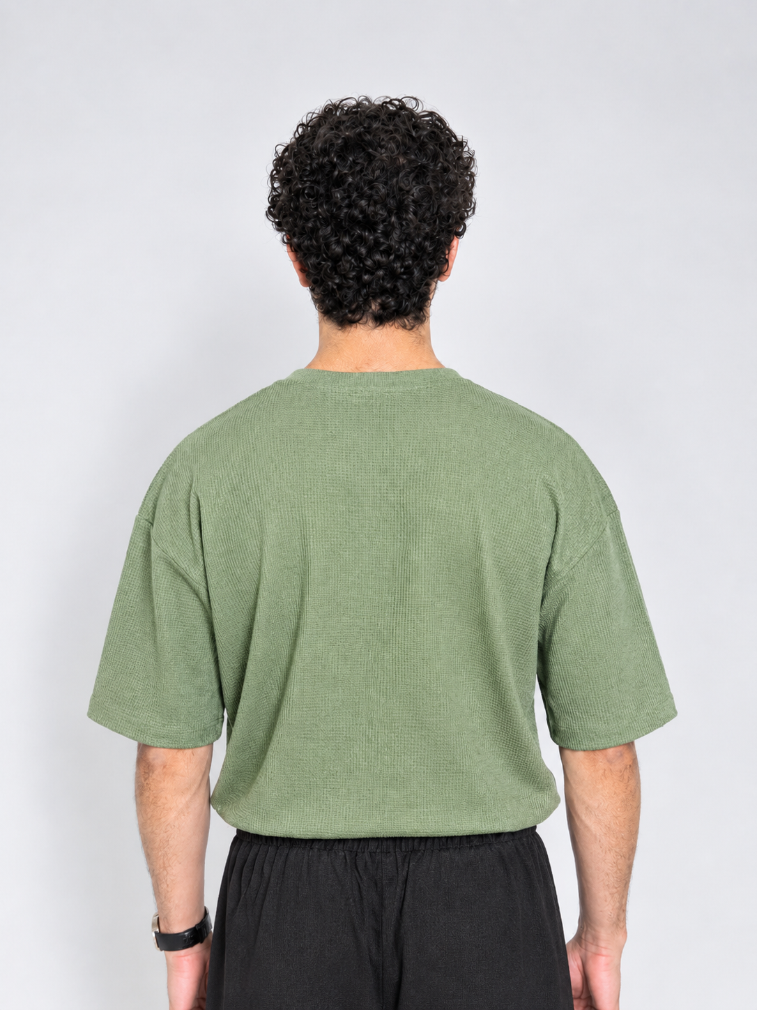 Men’s Textured Oversized Knitted Waffle T-Shirt – Green