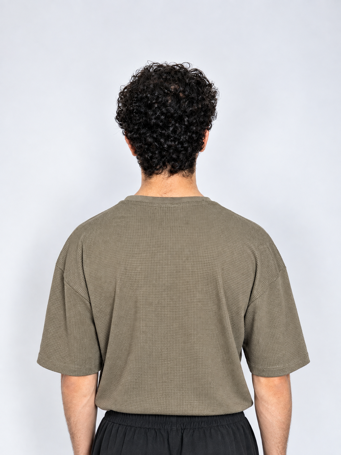 Men’s Textured Oversized Knitted Waffle T-Shirt – Olive Brown