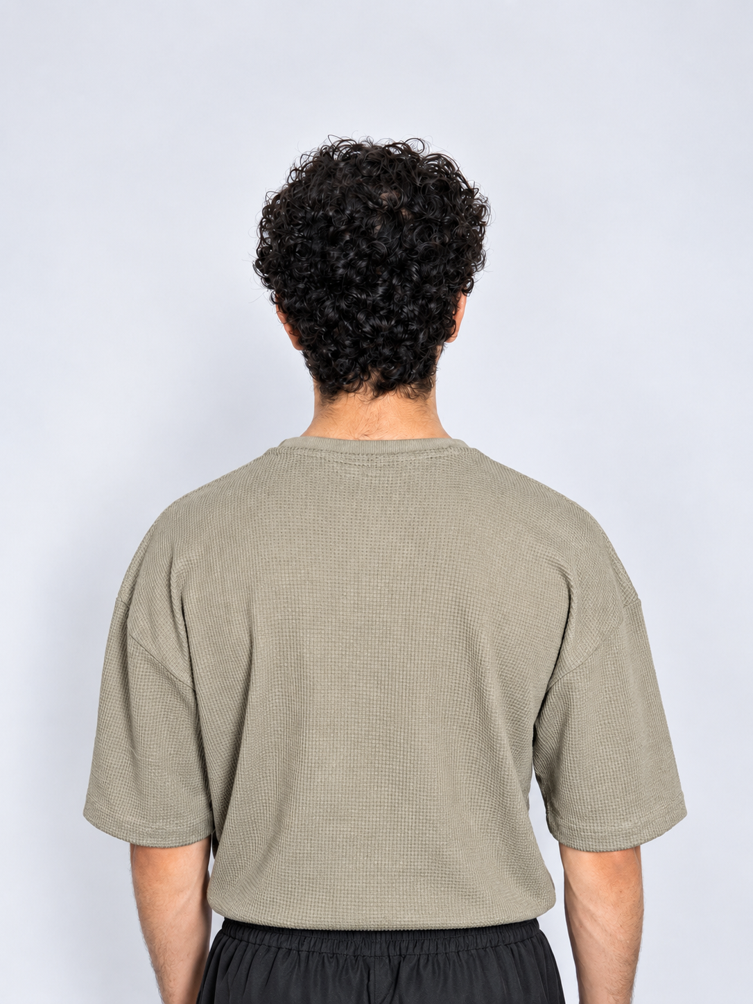 Men’s Textured Oversized Knitted Waffle T-Shirt – Sage Green