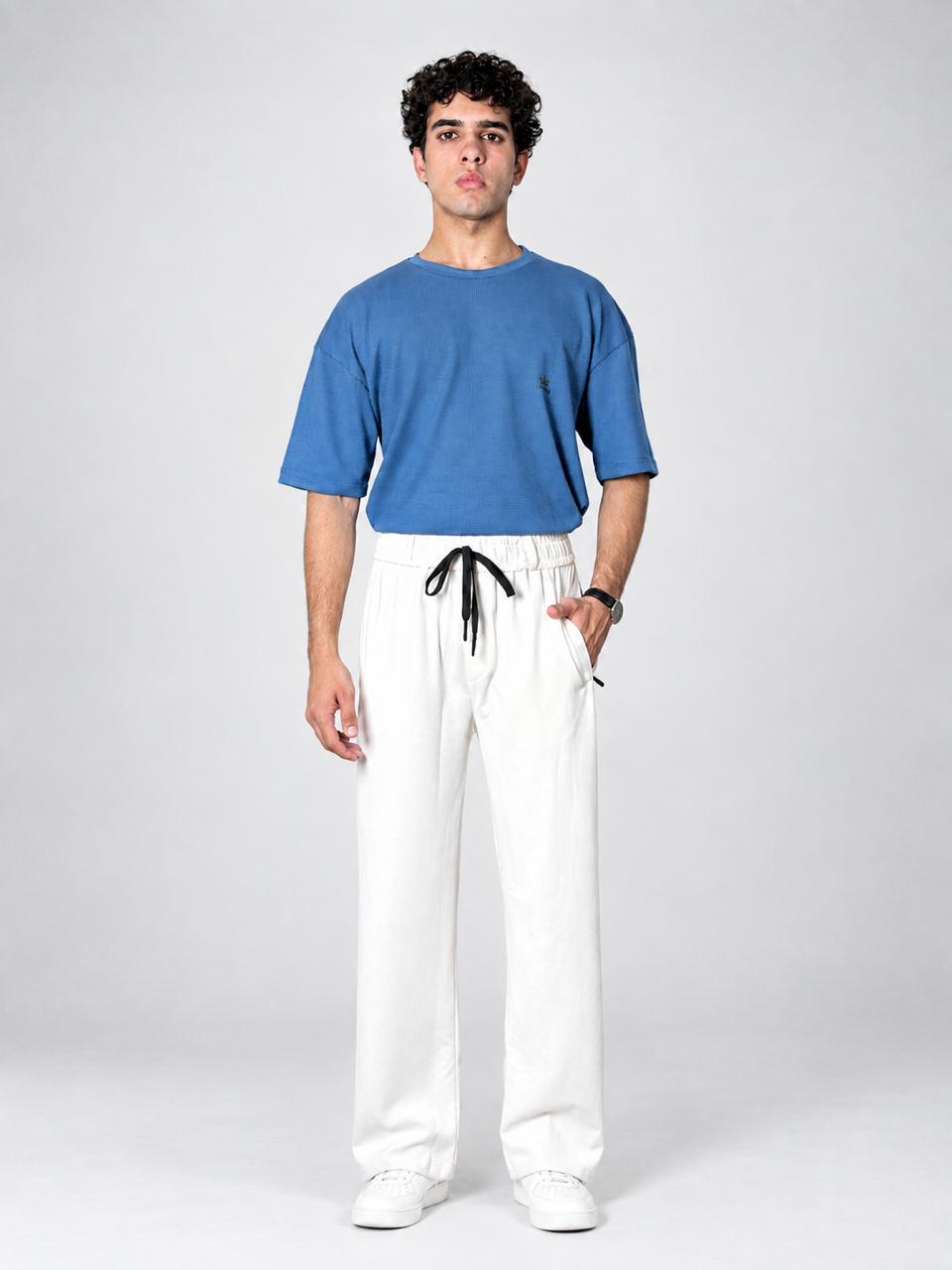 Men’s Knitted Waffle Co-Ord Set –Drop Shoulder T-Shirt & Wide-Leg Trouser
